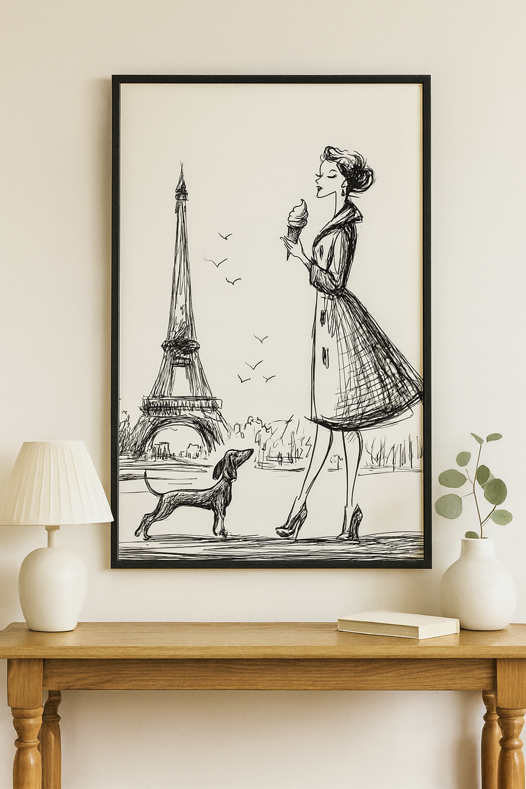 French Woman, Dog & Eiffel